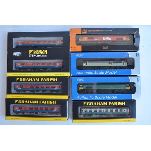 1163 - Collection of N gauge diesel locomotive models and passenger coaches from Dapol and Graham Farish to... 