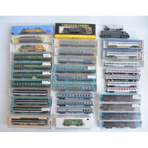 1165 - Collection of boxed and unboxed N gauge American railway models from Kato, Model Power, Bachmann, Gr... 