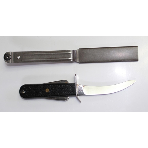 353 - Mark III R.A.F. survival suit knife. Stamped 98 22c/1278106, with broad arrow. In original metal she... 