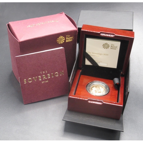 605 - Royal Mint - The Sovereign 2020 gold proof coin, no.3967 of 7995, encapsulated in case with original... 