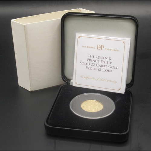 608 - Jubilee Mint - The Queen & Prince Philip Solid 22 Carat Gold Proof £1 Coin with COA, encapsulated in... 