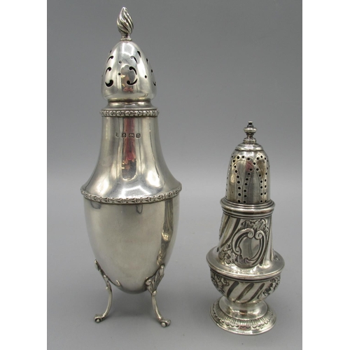 102 - George II silver sugar caster decorated in foliate repousse, vacant cartouche and pierced top, maker... 