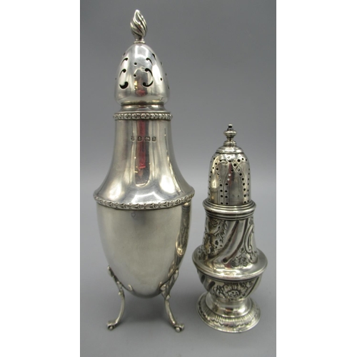 102 - George II silver sugar caster decorated in foliate repousse, vacant cartouche and pierced top, maker... 