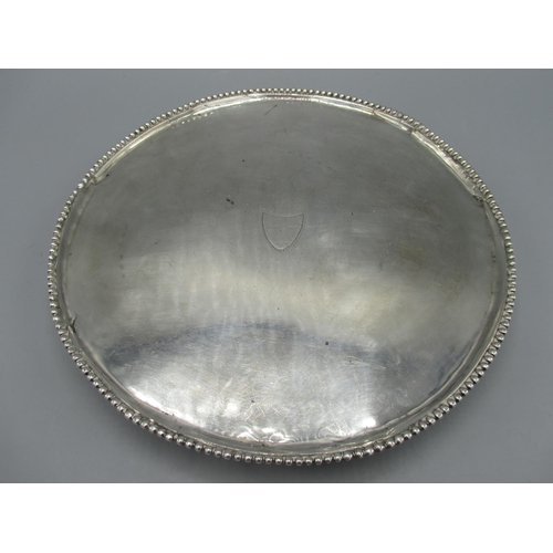 107 - White metal salver with indistinct marks, D21cm, 9.8ozt