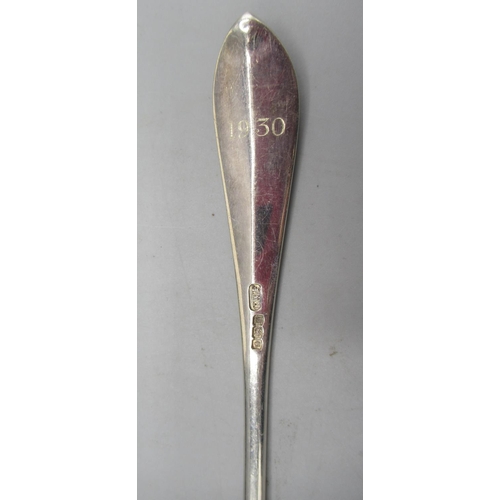 110 - George V cased set of seven silver monogrammed spoons and dated on reverse, by C W Fletcher & Son, S... 