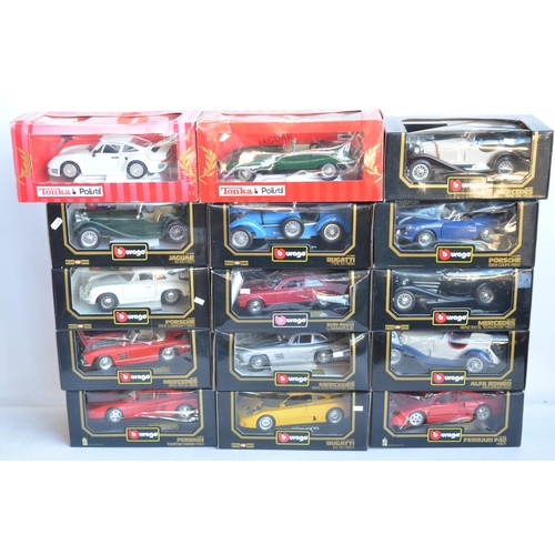 1224 - Fifteen boxed 1/18 scale diecast model cars from Burago and Tonks Polistil to include 1984 Ferrari T... 