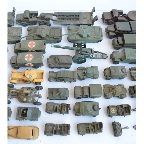 1227 - Collection of playworn diecast mostly military vehicles from Dinky, Corgi and Britain's, some damage... 