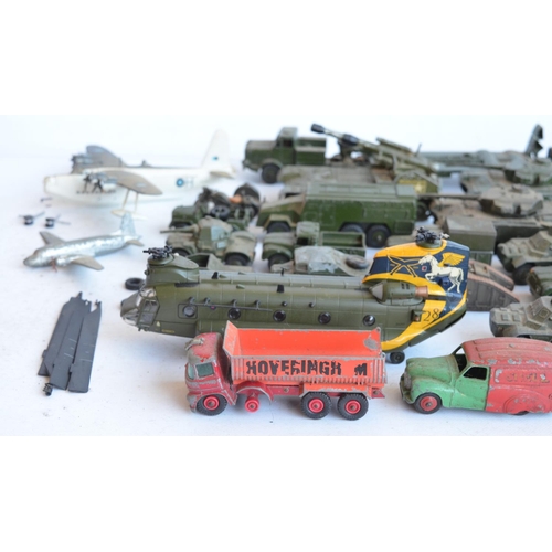 1227 - Collection of playworn diecast mostly military vehicles from Dinky, Corgi and Britain's, some damage... 