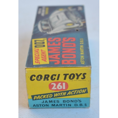 1231 - Vintage boxed Corgi Toys 261 James Bond gold coloured Aston Martin DB5 in full working order with bo... 