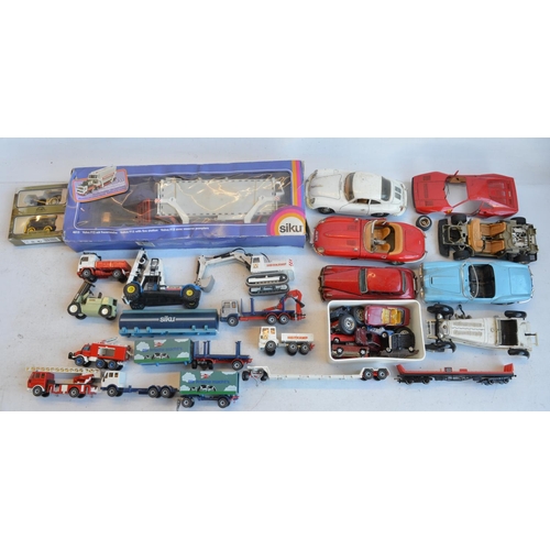 1233 - Collection of playworn diecast models from Corgi, Siku, Burago etc including a vintage friction powe... 