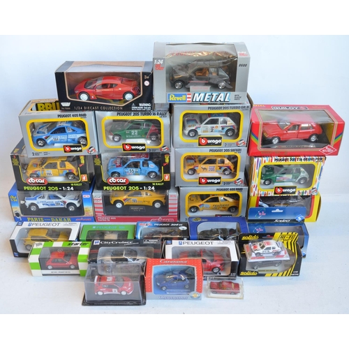 1237 - Collection of diecast Peugeot model cars, various scales and manufacturers to include Burago, Majore... 