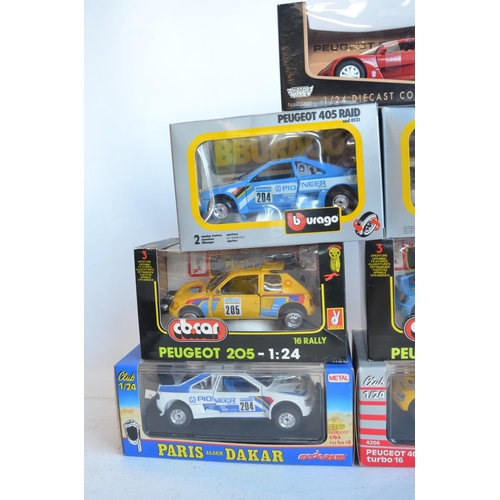 1237 - Collection of diecast Peugeot model cars, various scales and manufacturers to include Burago, Majore... 