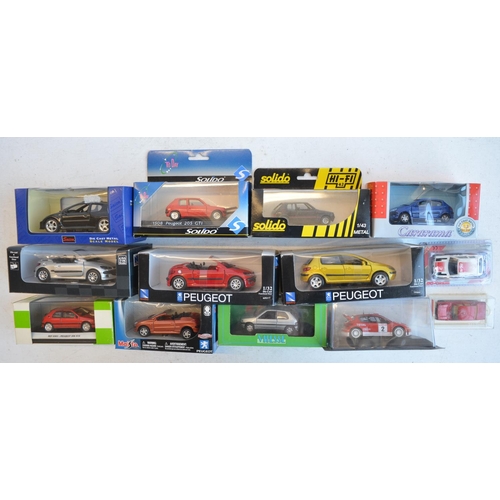 1237 - Collection of diecast Peugeot model cars, various scales and manufacturers to include Burago, Majore... 