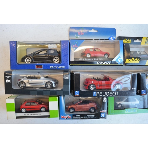 1237 - Collection of diecast Peugeot model cars, various scales and manufacturers to include Burago, Majore... 