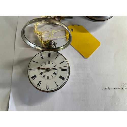 1024 - William IV  Victoria silver pair case pocket watch, white enamel dial with concentric Roman chapter ... 