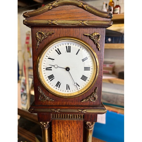 1241 - Duverdrey & Bloque, 20th Century French eight day miniature oak longcase clock, applied brass reed a... 