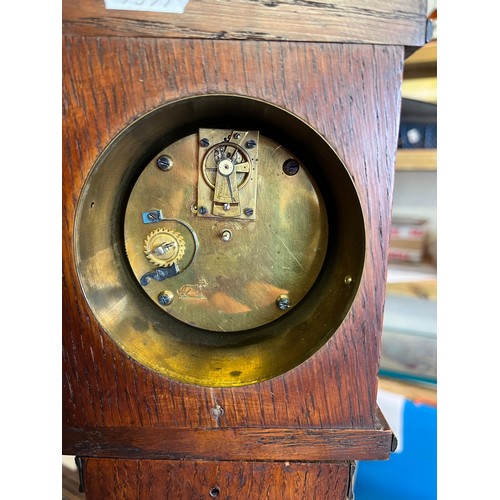 1241 - Duverdrey & Bloque, 20th Century French eight day miniature oak longcase clock, applied brass reed a... 