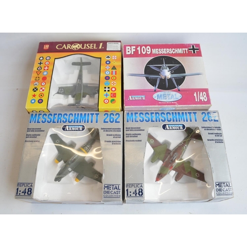 1263 - Four 1/48 scale diecast WWII Luftwaffe fighter/fighter bomber aircraft models to include 2x Me262's ... 