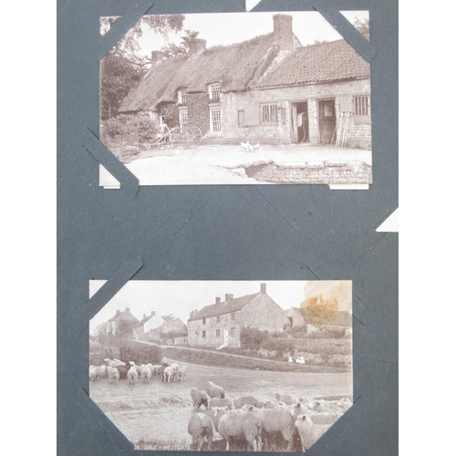 843 - Postcard album cont. c20th postcards of Thornton-Le-Dale, WW1 soldiers with family and a small selec... 