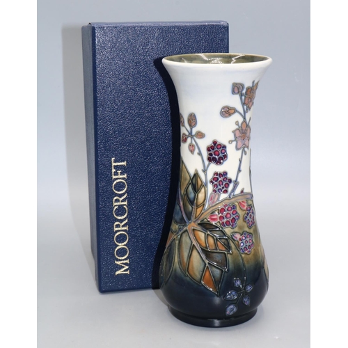 703 - Moorcroft Pottery, Bramble pattern slim form vase, H20.5cm, with box