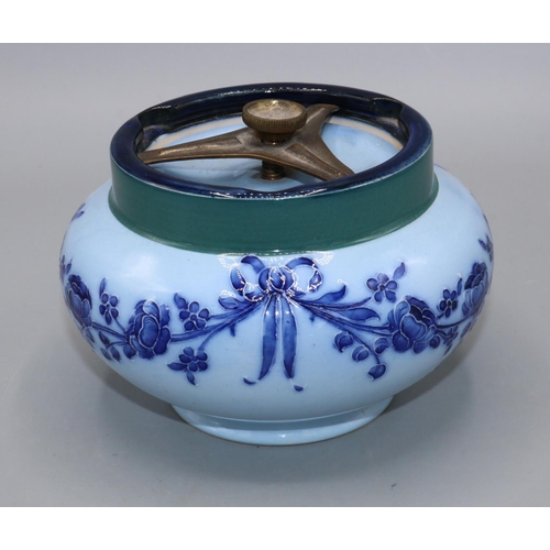 720 - Macintyre Moorcroft blue Florian ware 18th Century pattern tobacco jar and cover, D13.6cm