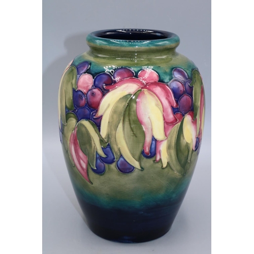 715 - Moorcroft Pottery, large Leaves and Fruit pattern ovoid form vase, graduated green ground, H23.5cm