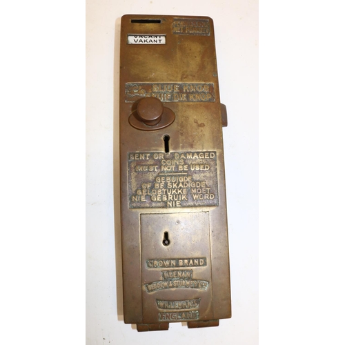 228 - Early 20th century Heenan, Beddow and Sturmey Crown Brand public toilet coin-operated lock, H32cm