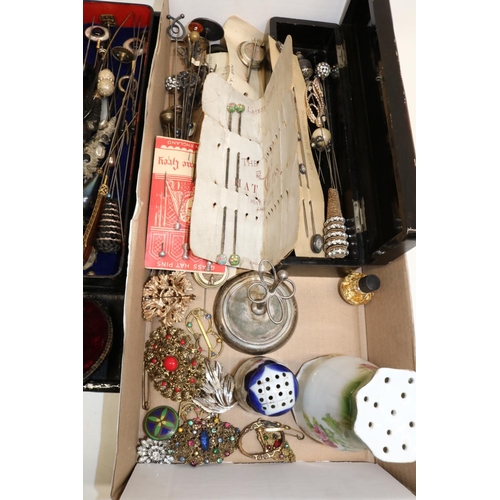 237 - Collection of ladies accessories, incl. hat pins, hat pin holders incl. one hallmarked silver; and a... 