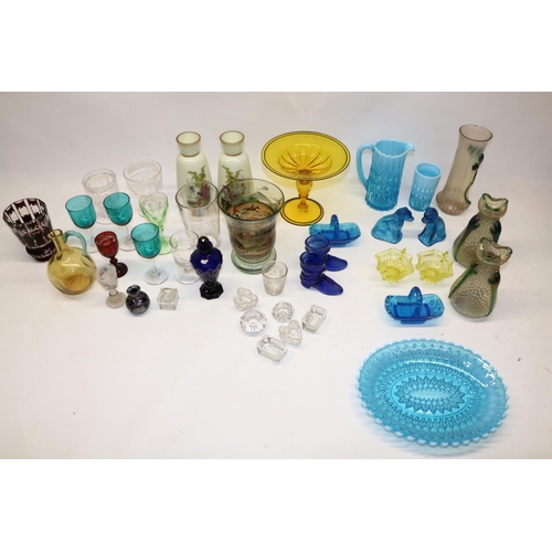 299 - Collection of 19th century and later glass, incl. three Kralik Art Nouveau vases; two press glass do... 