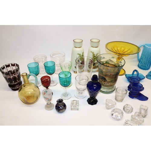 299 - Collection of 19th century and later glass, incl. three Kralik Art Nouveau vases; two press glass do... 