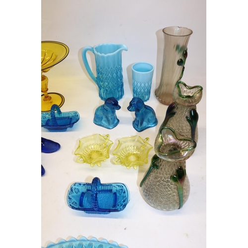 299 - Collection of 19th century and later glass, incl. three Kralik Art Nouveau vases; two press glass do... 