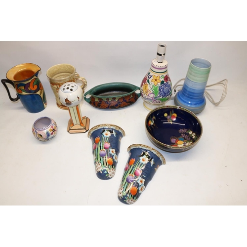 300 - Various 1930s and later Art Deco ceramics, incl. Gibsons pot pourri; Poole Pottery lamp; Shelley vas... 