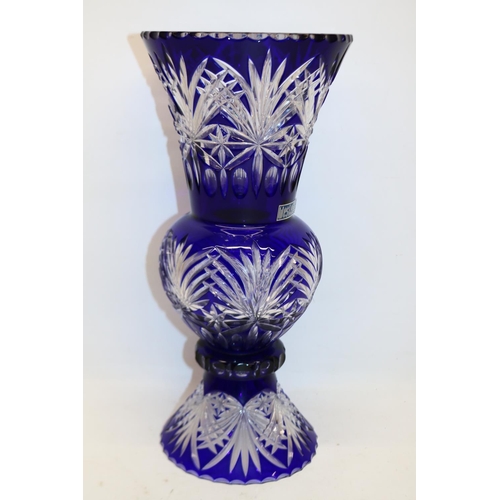 551 - Colin Jackson Collection: large Bohemian style glass vase, cobalt blue cut to clear, stickered 'West... 