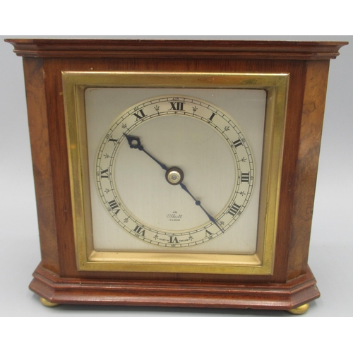 603 - Elliot 8 day walnut mantle timepiece on brass bun feet, brass bezel enclosing signed 3 1/2