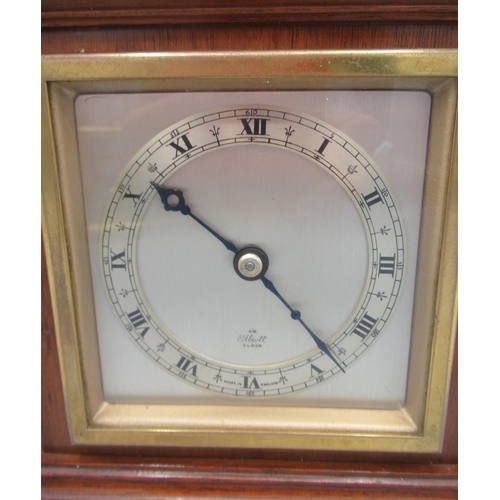 603 - Elliot 8 day walnut mantle timepiece on brass bun feet, brass bezel enclosing signed 3 1/2