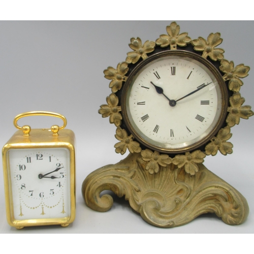 604 - W.A.P. late 19th Century French gilt metal timepiece, cream Roman dial, signed single train movement... 