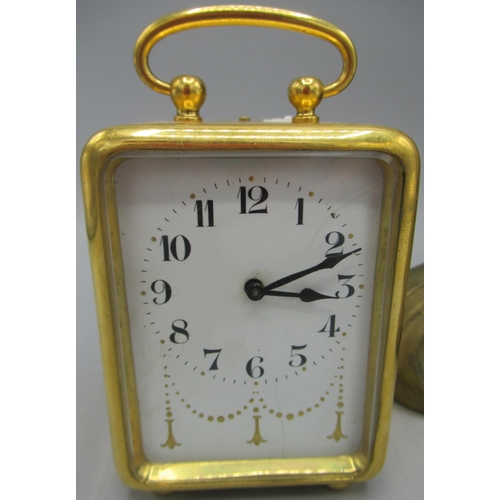 604 - W.A.P. late 19th Century French gilt metal timepiece, cream Roman dial, signed single train movement... 