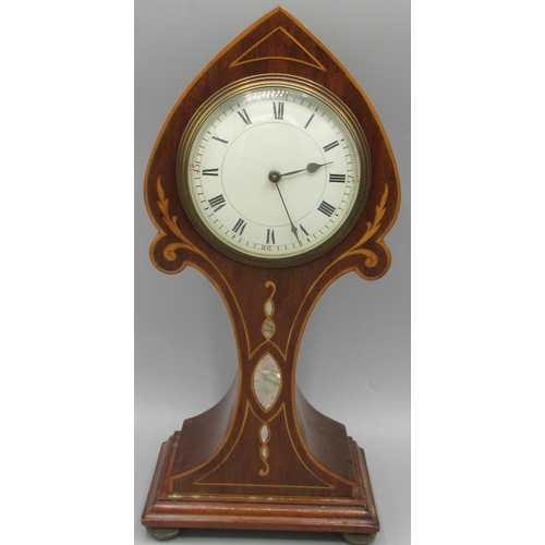 610 - Duverdry & Bloquel, 20th Century French inlaid mahogany balloon 8 day mantle timepiece, 3 1/2