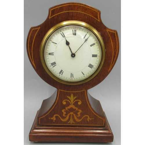 611 - Duverdry & Bloquel, 20th Century French inlaid mahogany balloon 8 day mantle timepiece, 3 1/2