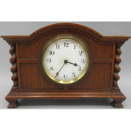 613 - Duverdry & Bloquel, 20th Century French oak 8 day mantle timepiece, 3 1/2