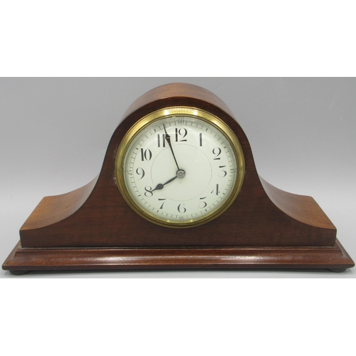 614 - 20th Century mahogany 8 day mantle timepiece, 3 1/2