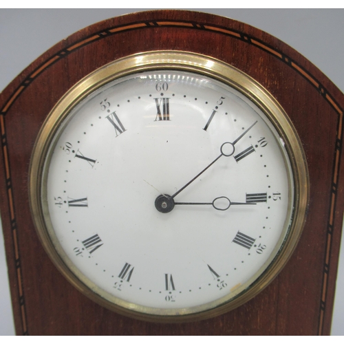 615 - 20th Century inlaid mahogany 8 day mantle timepiece, 3 1/2