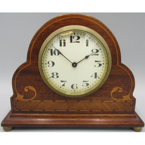 616 - Buren, 20th Century inlaid mahogany 8 day mantle timepiece, 3 1/2