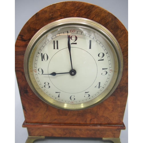 617 - 20th Century figured walnut 8 day mantle timepiece, 3 1/2