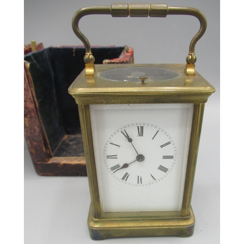 620 - Early 20th Century French brass carriage clock, four glass gorge case bearing presentation inscripti... 