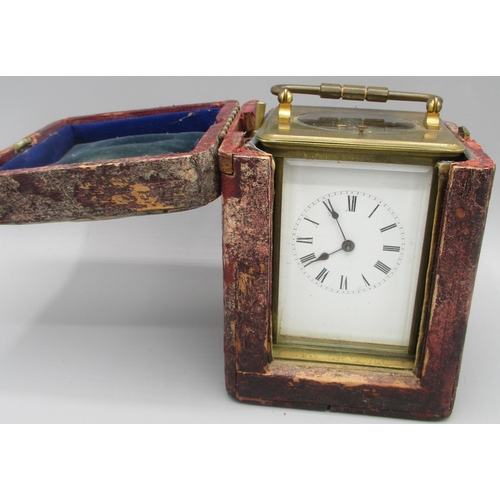 620 - Early 20th Century French brass carriage clock, four glass gorge case bearing presentation inscripti... 