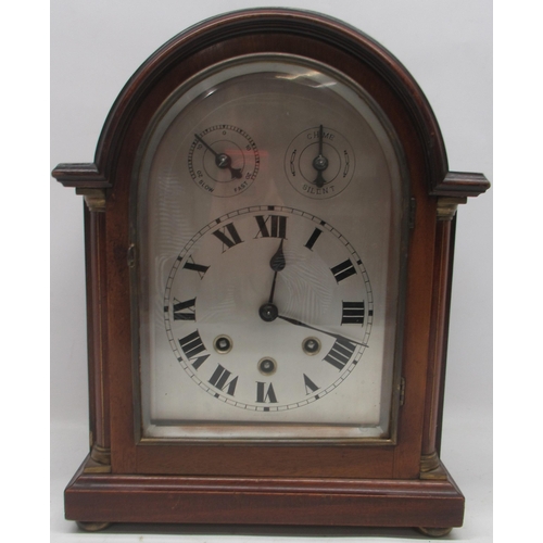 628 - 20th century mahogany bracket clock, silvered dial, Roman chapter ring, three train Westminster chim... 