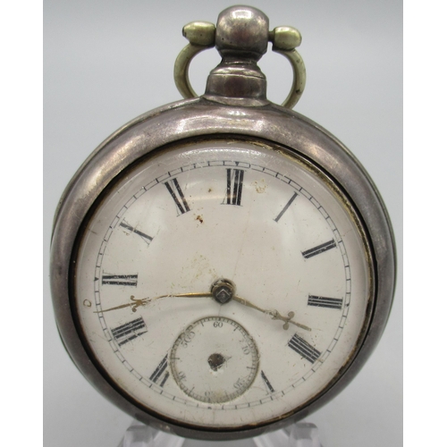 512 - Thos. Leadbeater, Wrexham, Victorian silver pair case pocket watch, white enamel Roman dial, subsidi... 