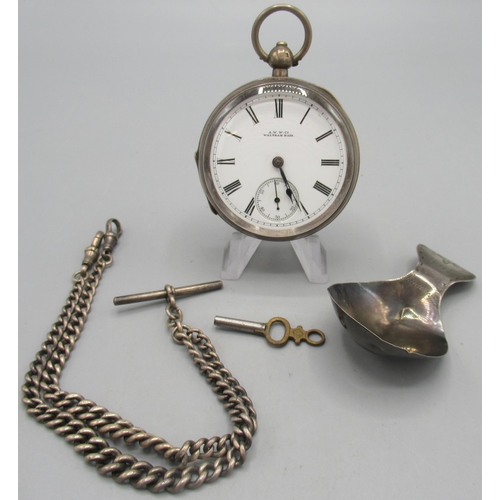 514 - American Watch Co. Edward VII silver key wound pocket watch, signed white enamel Roman dial, subsidi... 