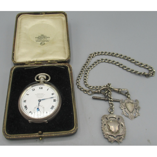 540 - Northern Goldsmiths Co. Newcastle 'Admiralty' silver keyless pocket watch, signed white enamel Roman... 